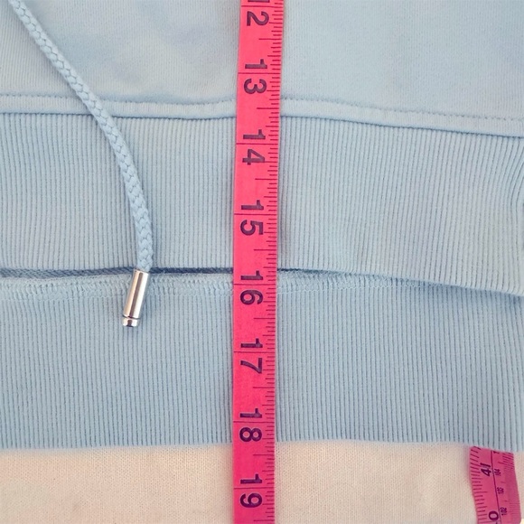 For Love & Lemons Harper Crop Hoodie Blue V‎ Neck Drawstring Sweatshirt Size M - Picture 8 of 13